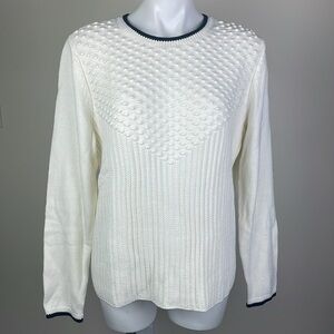 Talbots Mixed Stitch Sweater Ivory Indigo Blue